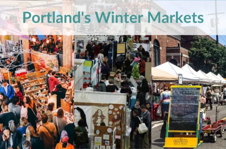 Crowded winter market scenes in Portland.